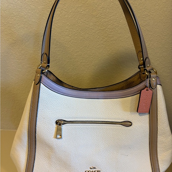 Coach White and Tan Leather Shoulder Bag